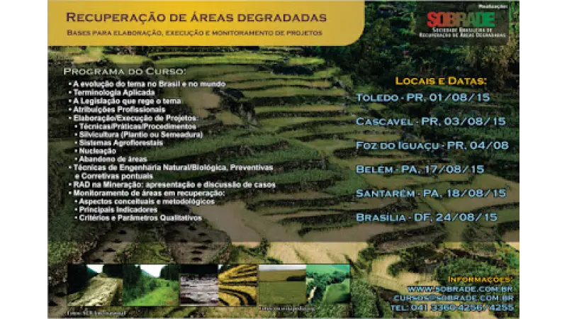 Sociedade Brasileira de Recuperação de Áreas Degradadas oferece curso em 6 cidades